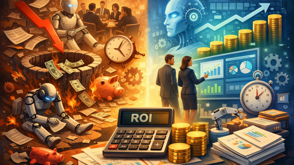 ROI calculator for AI projects showing payback period analysis, time savings and net present value of artificial intelligence investments