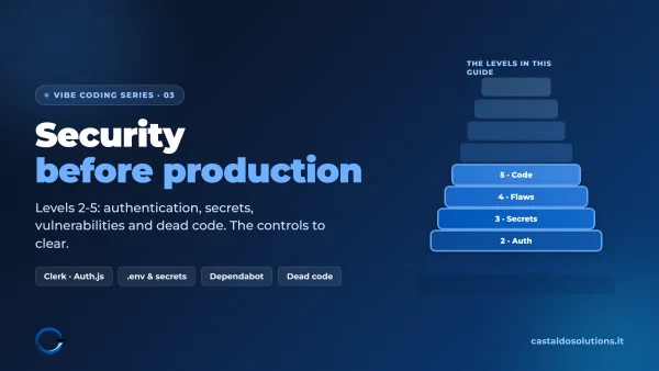 Levels 2, 3, 4 and 5: security in vibe coding (authentication, secrets, vulnerabilities, dead code), by Castaldo Solutions