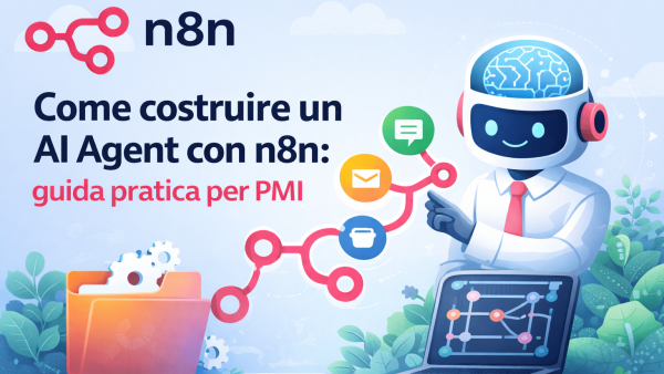Interfaccia n8n con workflow AI Agent multi-nodo: trigger, elaborazione LLM e azioni su sistemi CRM per PMI italiane