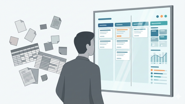 Dashboard CRM Readiness Assessment che mostra la valutazione della maturità aziendale su Sales, Marketing, Customer Service e IT prima dell'implementazione CRM