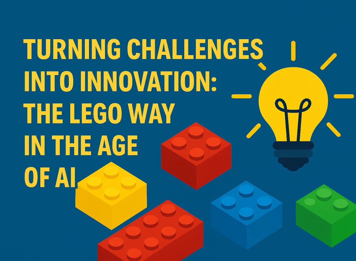 Mattoncini LEGO con elementi di intelligenza artificiale, simbolo di innovazione e trasformazione digitale aziendale