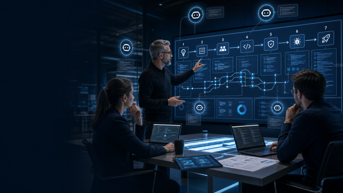 Team software che progetta una pipeline AI SDLC con Claude Code, subagent, test e review