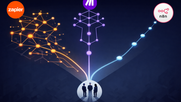 Confronto visuale n8n vs Make vs Zapier: tre piattaforme di automazione a confronto per PMI italiane su AI, costi GDPR e scalabilità