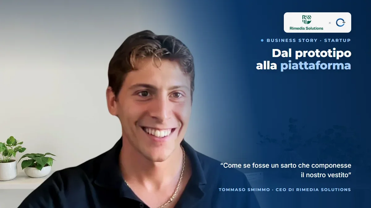 Tommaso Smimmo, CEO di Rimedia Solutions, sorride durante la videorecensione sul percorso di LidIA con Castaldo Solutions
