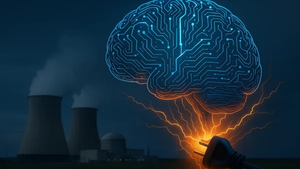 Illustrazione concettuale del paradosso di Jevons applicato all'intelligenza artificiale: efficienza che genera maggiore consumo energetico